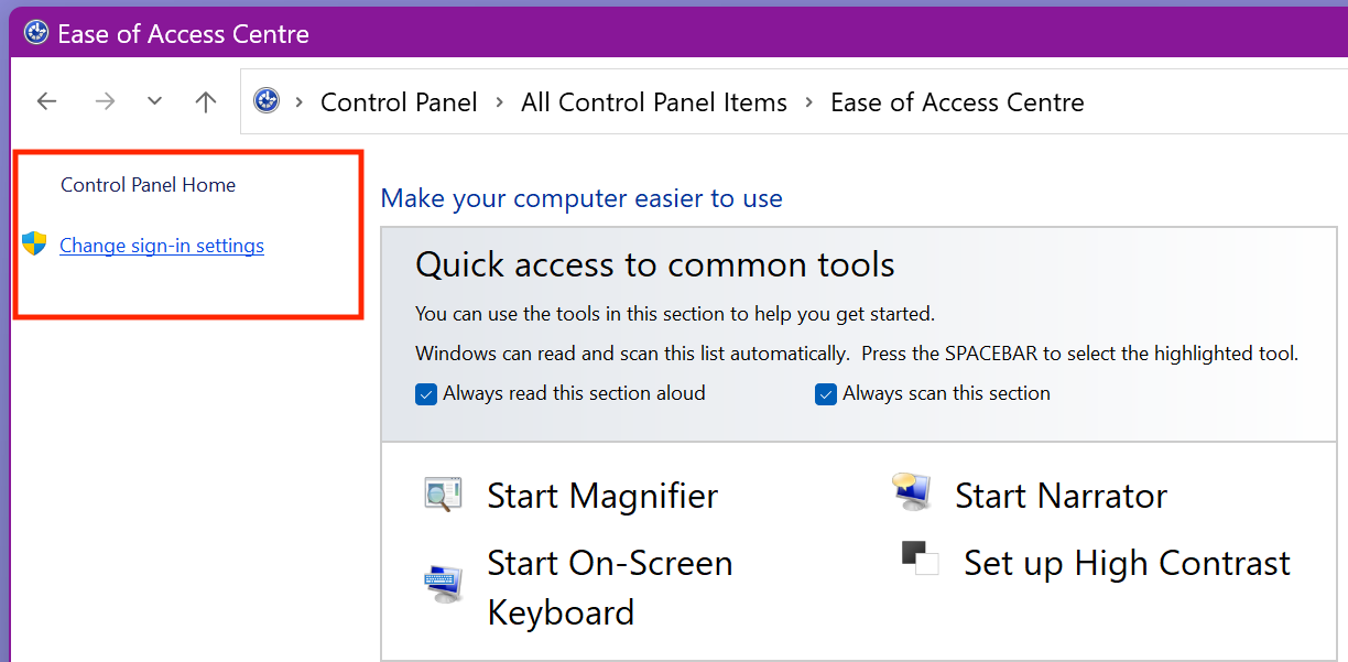 Ease of Access Centre