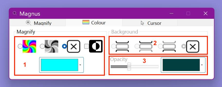 Magnus colour tint settings panel