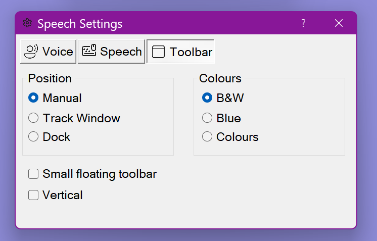 Toolbar display settings